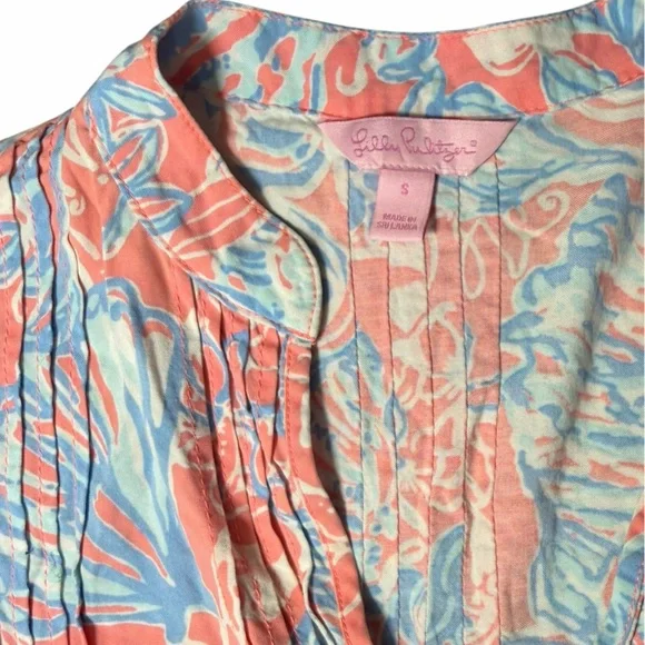 Lilly Pulitzer Women’s Sarasota Tunic Pink Sun Ray V-Neck 3/4 Sleeve Top Small - Picture 8 of 12